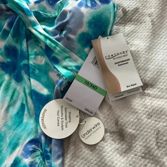 Coco Reef Sorrento Coastal Floral Diamond Wrap Tankini Top Capri Blue Sz 10/34D - Picture 6 of 6